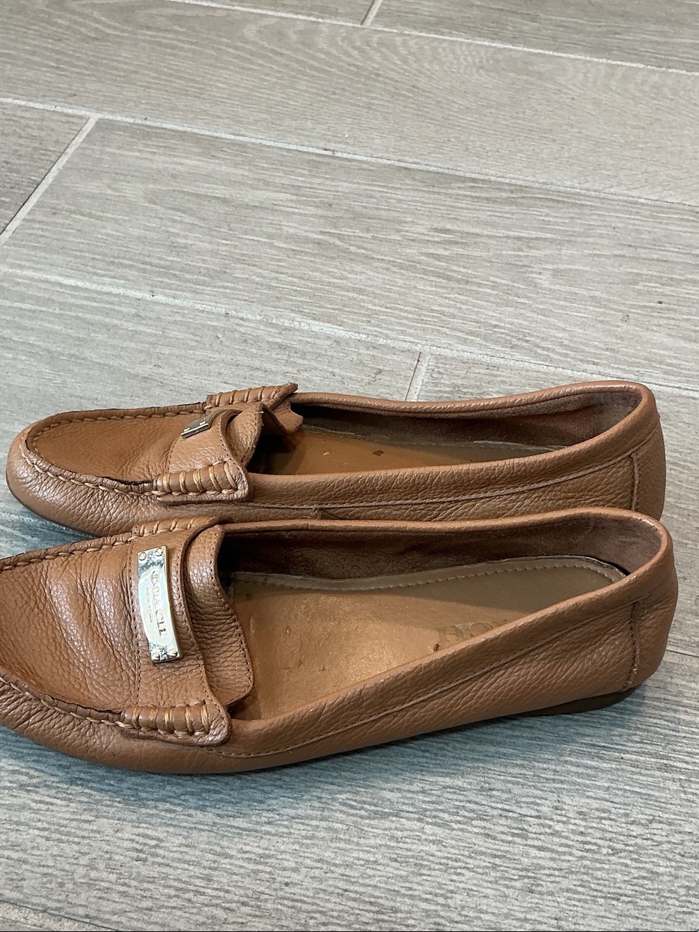 Coach Fredrica Brown Pebbled Leather Driving Loafers Women’s Sz 8.5B - Picture 2 of 7